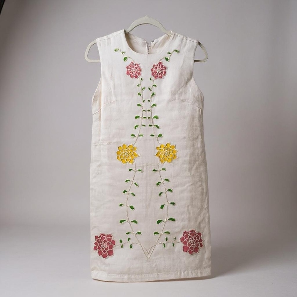Vintage 1960s Beaded Floral Shift Dress – Size Apx  XS/S - Picture 8 of 8